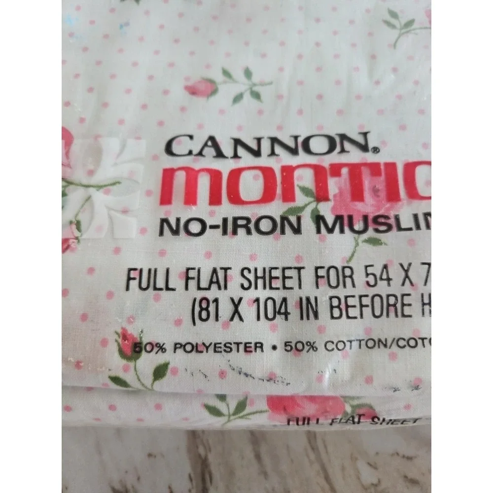 VTG Cannon Monticello PINK Rose Dream Polka Dot No Iron Muslin Full FLAT Sheet